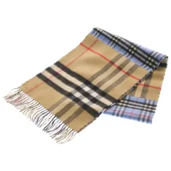 BURBERRY (バーバリー) ノバチェック カシミヤ ウール フリンジ マフラー ブルー/ベージュ 802478のサムネイル