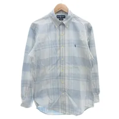 ポロ バイ ラルフローレン Polo by Ralph Lauren BLAKE ボタンダウンシャツ 長袖 カジュアル チェック ポニー刺繍 M ライトブルー 白 ホワイト /GV