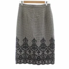 アナイ ANAYI タイトスカート ひざ丈 ウール混 38 グレー 黒 ブラック 茶 ブラウン  千鳥格子柄 刺繍 /KU
