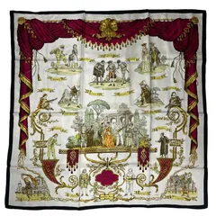 極美品 HERMES エルメス スカーフ シルク カレ90 La Comédie Italienne イタリアのコメディ ホワイト