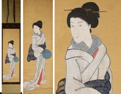 彩色肉筆春画」明治頃筆 絹本 12図2枚|艶本 わじるしわ印浮世絵 錦絵