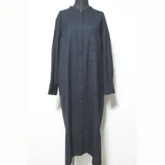美品 1er Arrondissement プルミエアロンディスモン ウール バンドカラーシャツワンピース サイズ38 ネイビー レディース 古着 中古 USED