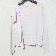 美品 Rene ルネ リボン装飾 ボーダー柄 ニットセーター サイズ36 ピンク×サックスブルー レディース 古着 中古 USED