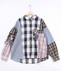 人気完売品✨河谷シャツ game 長袖シャツ パッチワーク マルチカラー 