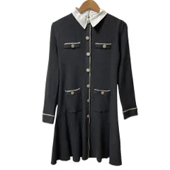 美品 25AW Apuweiser-riche アプワイザーリッシェ 衿付2wayレーストリムニットワンピース サイズ2 チャコールグレー×ホワイト レディース 古着 中古 USED