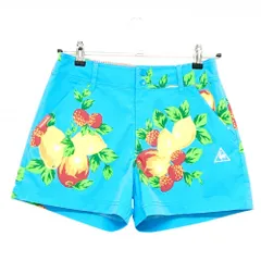 ルコックゴルフ ショートパンツ ライトブルー×イエロー×レッド フルーツ柄 紙タグ付  レディース 9 ゴルフウェア le coq sportif