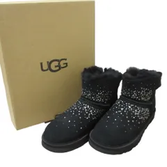 未使用 UGG アグ W CLASSIC GALAXY BLING MINI ショート ムートンブーツ US7 24cm ブラック レディース 古着 中古 USED