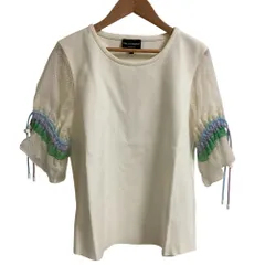 良品 EMPORIO ARMANI エンポリオアルマーニ シャーリングスリーブ 切替 カットソー サイズ42 ホワイト レディース 古着 中古 USED