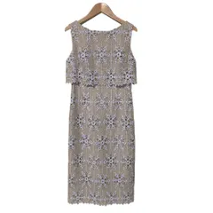 美品 GRACE CONTINENTAL グレースコンチネンタル ラメフラワーレースワンピース ミディドレス サイズ36 ベージュ ラベンダー レディース 古着 中古 USED