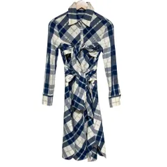 美品 KEITAMARUYAMA ケイタマルヤマ チェック スタッズ シャツドレス ワンピース 1 ブルー レディース 古着 中古 USED