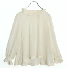 【極美品】フランシュリッペ★ふんわりシフォンブラウス サイズM アイボリー系 裾レース&シアー感♪薄手 無地 z18438