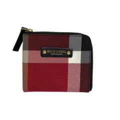 美品 BLUE LABEL CRESTBRIDGE ブルーレーベルクレストブリッジ L字型 チェック コンパクトウォレット 財布 レッド レディース 古着 中古 USED