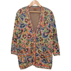 美品 MISSONI ミッソーニ フラワー ニット カーディガン グリーン オレンジ サイズ42 マルチカラー レディース 古着 中古 USED