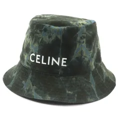 良品▼CELINE セリーヌ 2AU5B214Q コットン100% コーデュロイ ロゴデザイン 総柄 カモフラ タイダイ 帽子 バケットハット グリーン L フランス製 正規品 メンズ