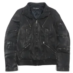 美品▼DOLCE&GABBANA ドルチェ＆ガッバーナ ラムレザー 黒タグ マルチポケット ジップアップ ブルゾン ライダースジャケット ダークブラウン 44 イタリア製 正規品 メンズ