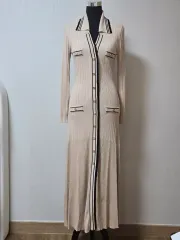 ベージュ ブラック バイカラー ウェスト マーメイド ロング丈ワンピース