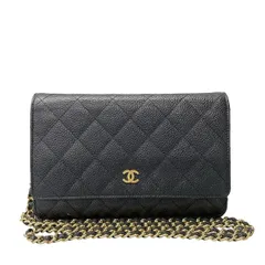 CHANEL(シャネル) 財布 マトラッセ 黒 チェーンウォレット/ゴールド金具