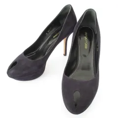 良品 Sergio Rossi セルジオロッシ スエード オープントゥ ハイヒール パンプス サイズ37 約24cm ネイビー レディース 古着 中古 USED