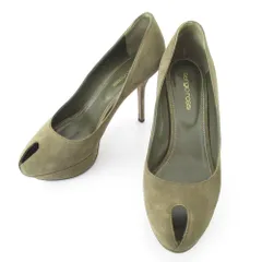 良品 Sergio Rossi セルジオロッシ スエード オープントゥ ハイヒール パンプス サイズ37 約24cm カーキ レディース 古着 中古 USED