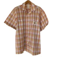 美品 Karl Helmut カールヘルム ショートスリーブ ロゴパッチ チェック オープンカラーシャツ ピンク マルチカラー メンズ 古着 中古 USED