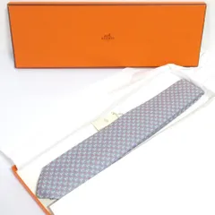 未使用 HERMES エルメス 小紋柄 レギュラー シルクネクタイ グレー メンズ 古着 中古 USED