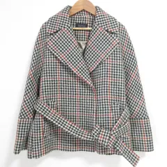 美品 BARNEYS NEW YORK バーニーズニューヨーク LEOMASTER社生地 ベルテッドショートコート ジャケット ベージュ×ブラック レディース 古着 中古 USED