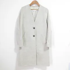 美品 BEIGE ベイジ ウールモヘア ノーカラーコート サイズ2 グレー レディース 古着 中古 USED