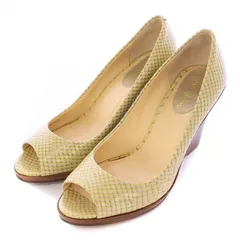 コールハーン COLE HAAN パンプス オープントゥ アーモンドトゥ ウェッジソール エナメル パイソン柄 6.5 黄色 イエロー /BB ■GY14