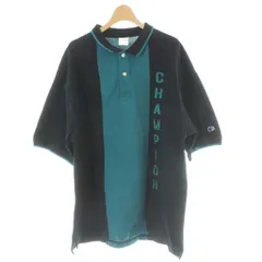 チャンピオン CHAMPION ポロシャツ L 黒 ブラック 青 ブルー 半袖 切り替えデザイン /AP