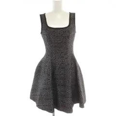 ナネットレポー nanette lepore フレアワンピース ウール 2 黒 ツイード柄 スクエアネック ノースリーブ /NS