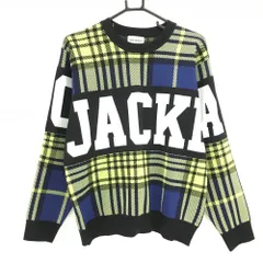 【新品】ジャックバニー セーター ネイビー×イエロー×白 チェック ロゴ ニット  レディース 2(L) ゴルフウェア 2024年モデル Jack Bunny