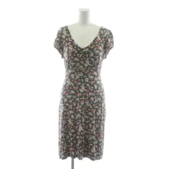 アニエスベー agnes b. ワンピース ひざ丈 半袖 グレー マルチカラー 花柄 Vネック /RR