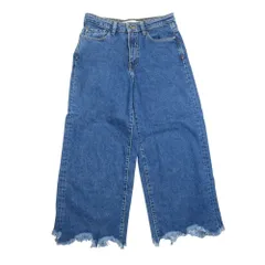 美品 ZARA ザラ トラファルック フリンジ カットオフ ワイド デニム パンツ ジーンズ Gパン 34 インディゴブルー レディース 古着 中古 USED