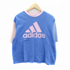 アディダス adidas Tシャツ カットソー クルーネック 半袖 ロゴプリント XL マルチカラー 青 ブルー /HO40