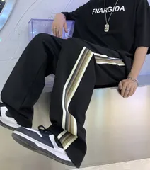サイドライン ストリート パンツ モード パンツ メンズ　ブラック004340L