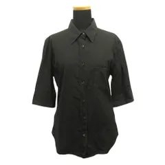 良品 Salvatore Ferragamo サルヴァトーレフェラガモ 七分丈 シャツ ブラウス カットソー ストレッチ オールド I44 黒 ブラック レディース 古着 中古 USED