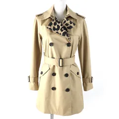 極美品△COACH コーチ F21833 コットン 裏地レオパード柄 ロゴボタン ベルト付き トレンチコート ハーフ丈 ベージュ XS 正規品 レディース オススメ◎