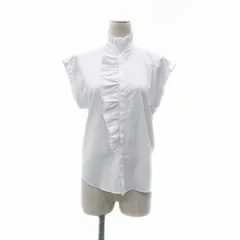 ザラ ZARA シャツ ブラウス ハイネック ノースリーブ ロールアップ フリル XS オフホワイト /HO49