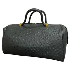 【B4601】オーストリッチ 型押し ボストンバッグ ハンドバッグ トートバッグ ブラック 黒 フェイクレザー 肩掛け シンプル エキゾチックレザー