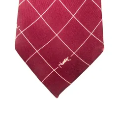 良品 YVES SAINT LAURENT イヴサンローラン シルク 格子柄 ネクタイ レギュラータイ ビジネス ヴィンテージ ビンテージ メンズ 古着 中古 USED