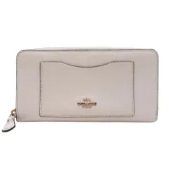 良品 COACH コーチ クロスグレインレザー ラウンドファスナー 長財布 ロングウォレット 小銭入れ有 オフホワイト F54007 レディース 古着 中古 USED