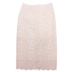 美品 Demi-Luxe BEAMS デミルクス ビームス ケミカルレース スカート 膝丈 ミモレ丈 フレア 38 ピンクベージュ レディース 古着 中古 USED