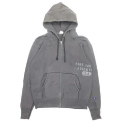 美品 Champion チャンピオン プリント ジップアップパーカー スウェット フーディー ダメージ加工 裏毛 M チャコール メンズ レディース 古着 中古 USED