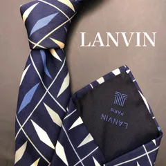 【美品】LANVIN ランバン ネクタイ ネイビー 紺 白 チェック 幾何学模様