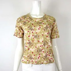 ピンクハウス PINK HOUSE Tシャツ カットソー 半袖 イチゴ 苺 ストロベリー柄 L ベージュ 赤 レッド グリーン