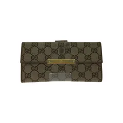 ▼▼GUCCI グッチ レディース 二つ折り長財布 GGキャンバス Wホック ロゴプレート 総柄 112715 ライトブラウン