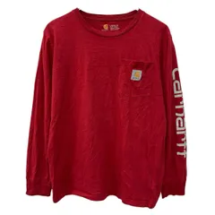 carhartt 長袖 プリントTシャツ L ユース レッド カーハート プルオーバー ワンポイント アームプリント ロンT 春秋物 a803-5316