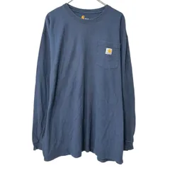 Carhartt 長袖 ロゴTシャツ 2XL ネイビー カーハート コットン 胸ポケット ロンT プルオーバー トップス 春物 a803-5352