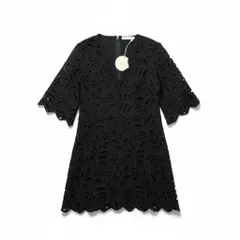 87c6 【美品】SeeByChloe シーバイクロエ 花柄レースワンピース 異素材切替 ベロア 36サイズ ブラック ポリエステル100％ レディース 女性用u02t