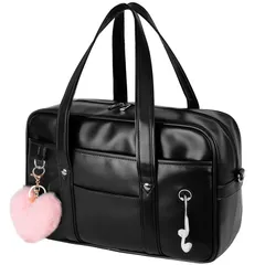 [DSDCDJ] スクールバッグ 合皮 高校生 女子 通学 ボスドンバッグ スクバ 学生 JK 制服 スクールバック カバン 鞄 PU 大容量 男女兼用 学生鞄 大容量 修学旅行 内側キーリング付き (ブラック) 1